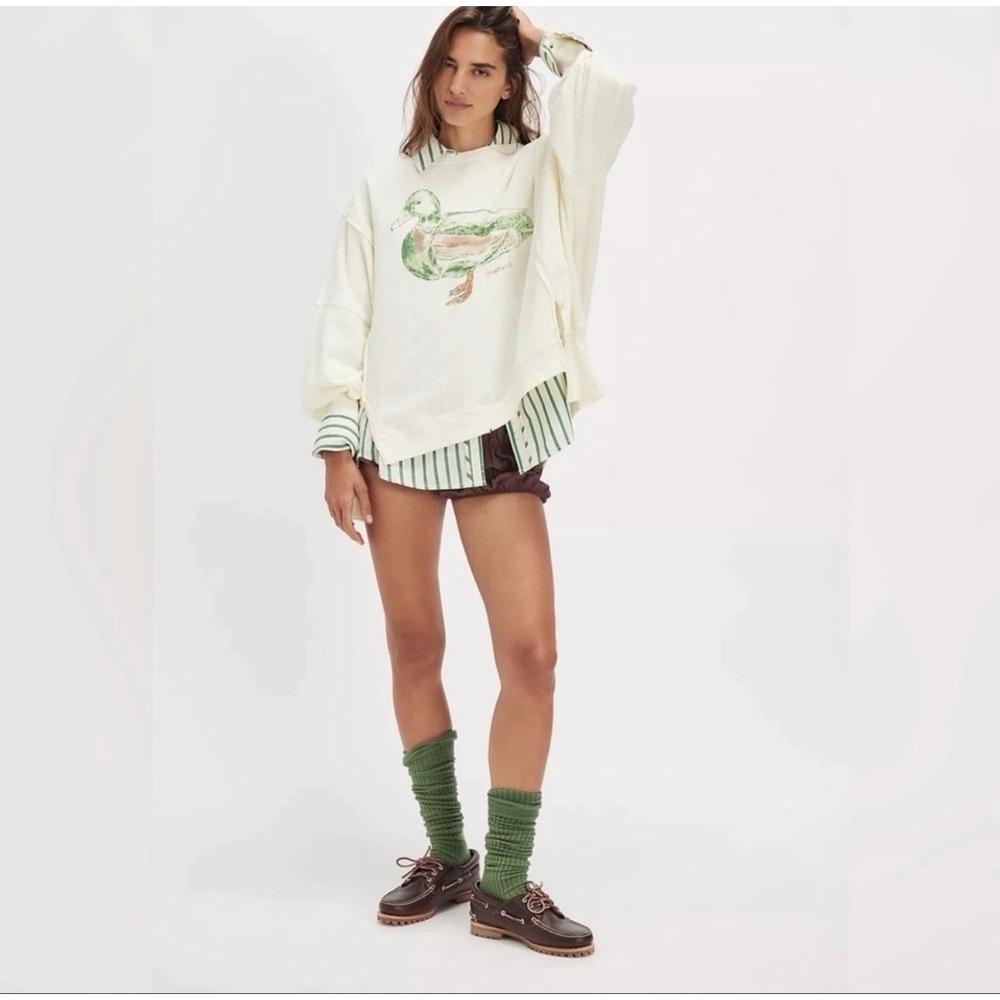 NWT We The Free People Yellow Camden Mallard Duck Crew Sweatshirt Small/S Slouch - Picture 2 of 8